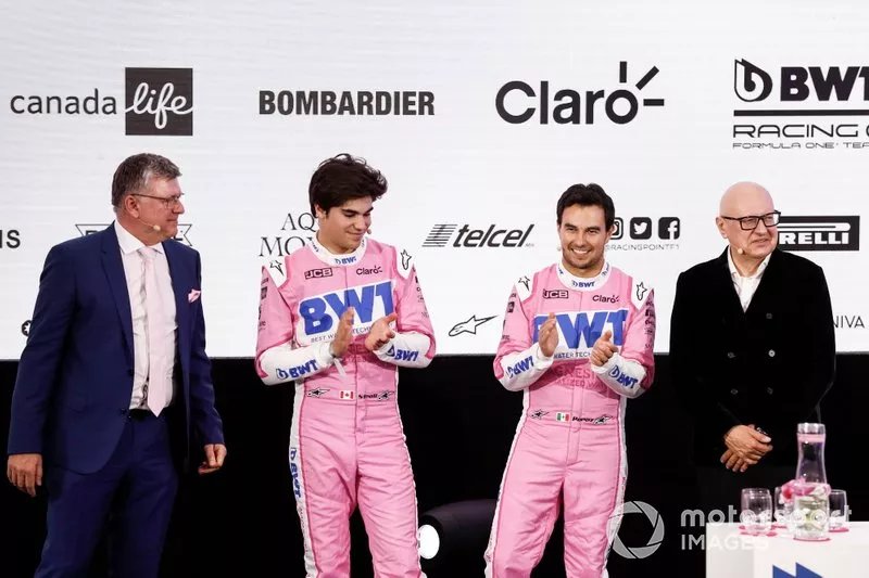 Sergio Pérez, Racing Point, Lance Stroll, Racing Point, Otmar Szafnauer, Director y CEO, Racing Point y Andreas Weissenbacher, CEO, BWT