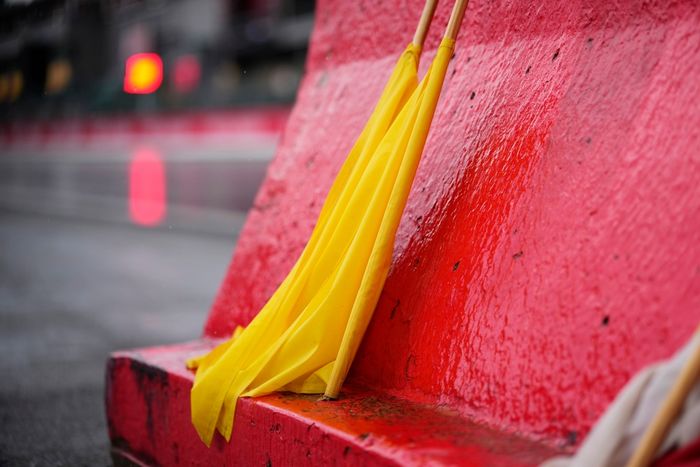 Los comisarios mantienen las banderas amarillas listas para su uso