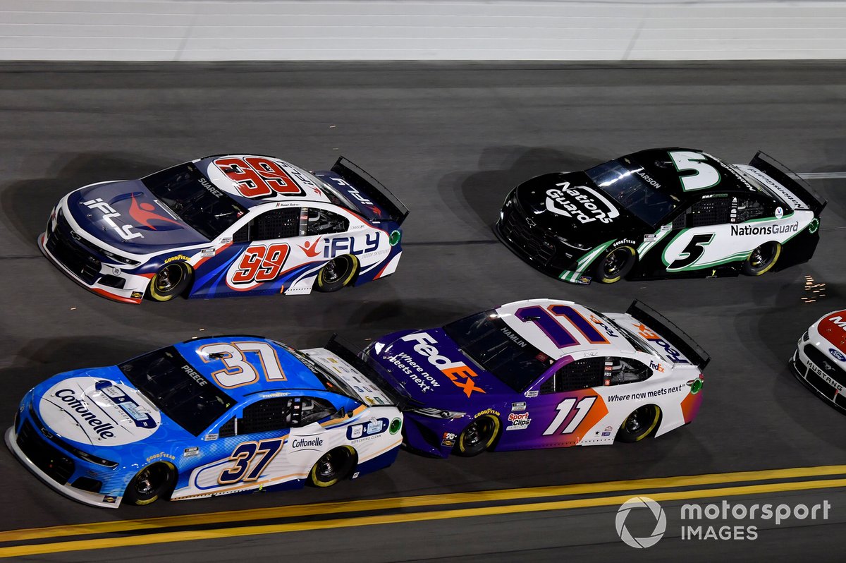 Ryan Preece, JTG Daugherty Racing, Chevrolet Camaro Cottonelle Denny Hamlin, Joe Gibbs Racing, Toyota Camry Daniel Suarez, TrackHouse Racing, Chevrolet Camaro iFly Kyle Larson, Hendrick Motorsports, Chevrolet Camaro NationsGuard