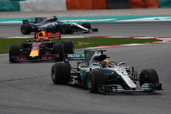 Lewis Hamilton, Mercedes-Benz F1 W08 leads Max Verstappen, Red Bull Racing RB13