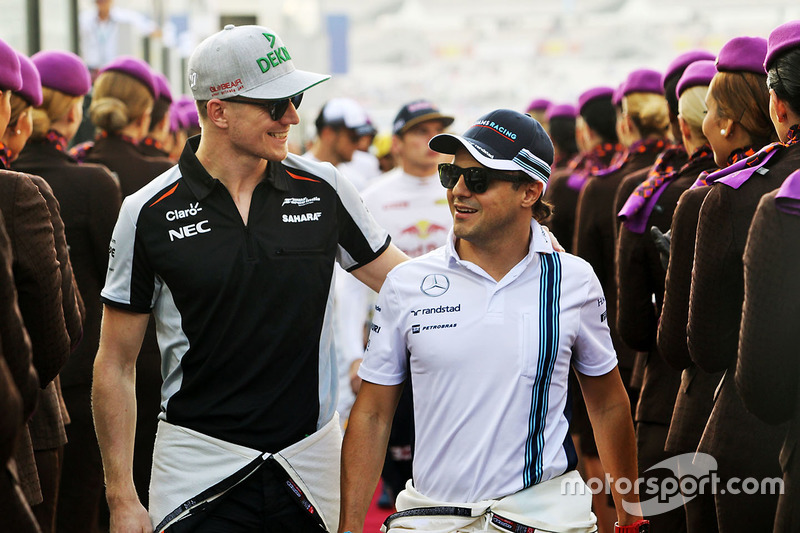 Nico Hülkenberg, Sahara Force India F1 mit Felipe Massa, Williams bei der Fahrerparade