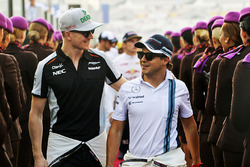 Nico Hulkenberg, Sahara Force India F1 with Felipe Massa, Williams on the drivers parade