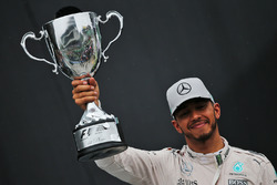 Race winner Lewis Hamilton, Mercedes AMG F1 celebrates on the podium