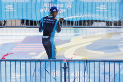 Sébastien Buemi, Renault e.Dams, sprays the champagne on the podium