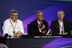 Ross Brawn, Managing Director of Motorsports, FOM, Chase Carey, Chairman, Formula One and Sean Bratches, Managing Director of Commercial Operations, Formula One Group