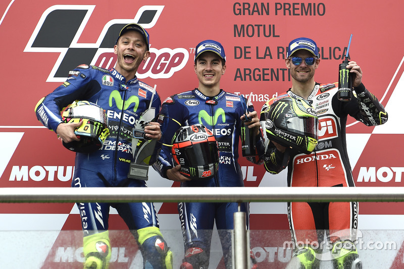Podium: Valentino Rossi, Maverick Vinales dan Cal Crutchlow