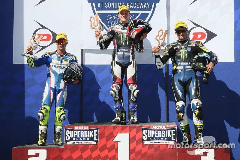 Cameron Beaubier, Yamaha; Toni Elias, Suzuki; Josh Hayes, Yamaha