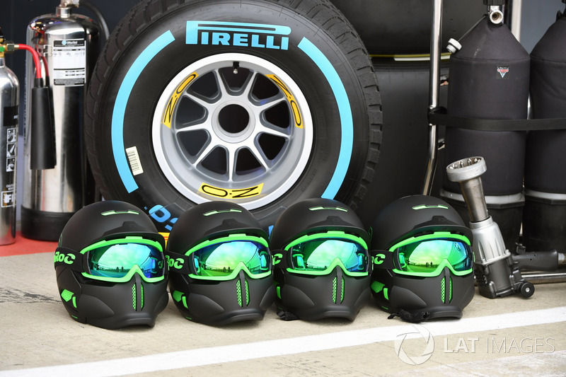 Mercedes AMG F1 mechanics helmets