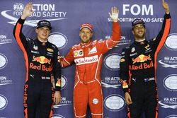 Polesitter Sebastian Vettel, Ferrari, second place Max Verstappen, Red Bull Racing, third place Dani
