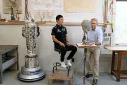 Takuma Sato sitting for Borg-Warner Trophy bust