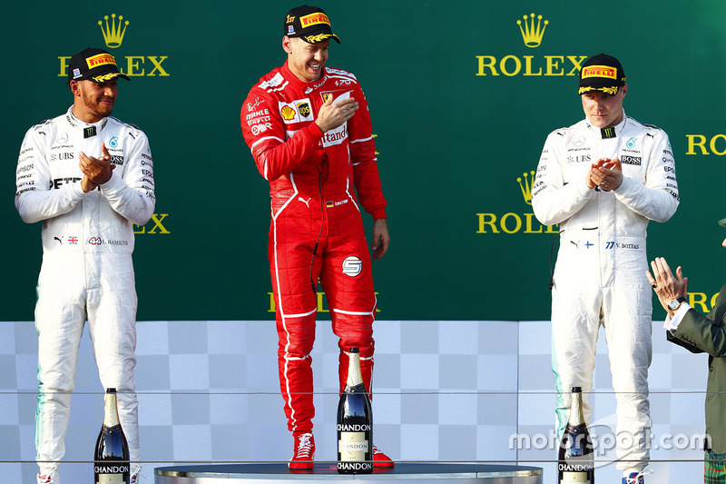 Sebastian Vettel, Ferrari; Lewis Hamilton, Mercedes AMG F1; Valtteri Bottas, Mercedes AMG F1