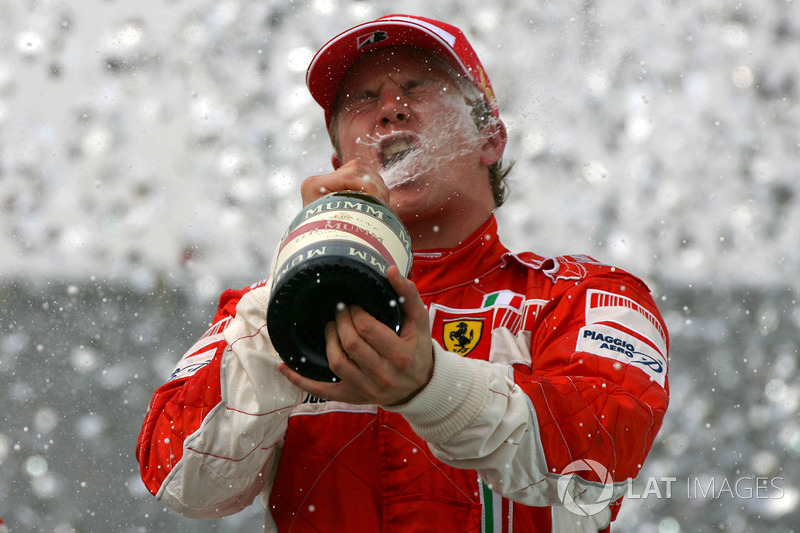 Kimi Raikkonen, Ferrari celebrates on the podium