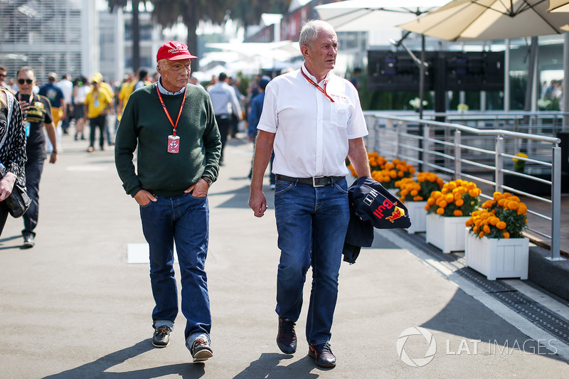 Niki Lauda, Mercedes AMG F1 Non-Executive Chairman and Dr Helmut Marko, Red Bull Motorsport Consulta