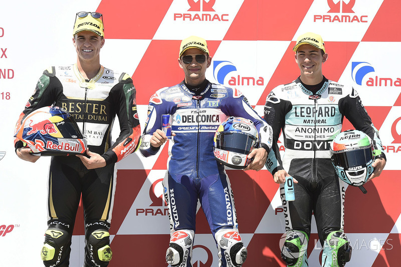 Pole sitter Jorge Martin, Del Conca Gresini Racing Moto3, second place Marcos Ramirez, Bester Capital Dubai, third place Enea Bastianini, Leopard Racing