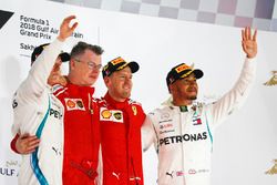 Valtteri Bottas, Mercedes AMG F1, 2nd position, Sebastian Vettel, Ferrari, 1st position, and Lewis H