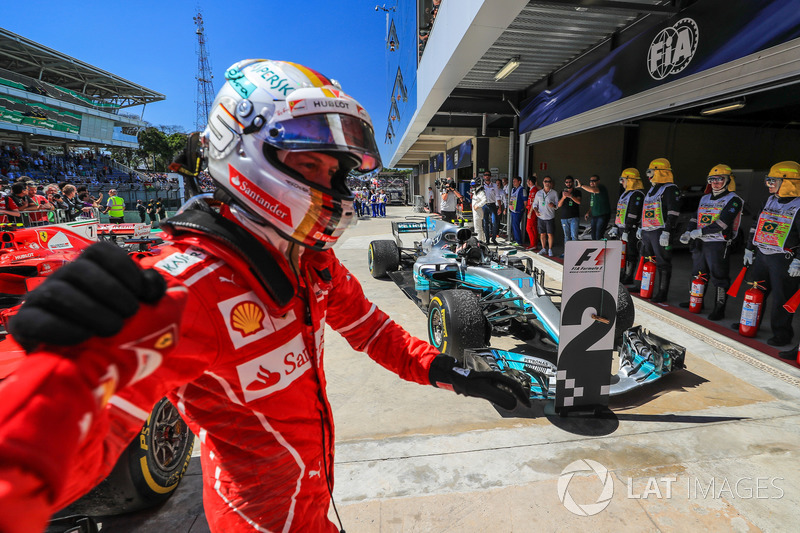 Race winner Sebastian Vettel, Ferrari celebrates in parc ferme