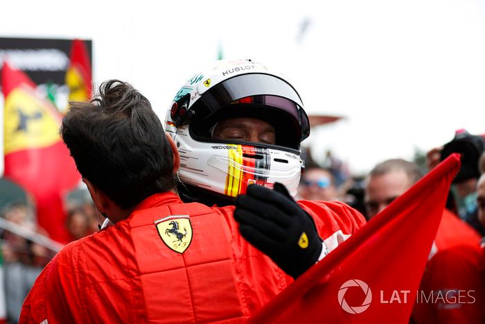 Sebastian Vettel, Ferrari, tras la victoria