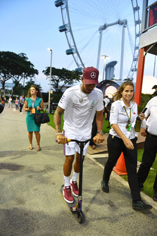 Lewis Hamilton, Mercedes AMG F1 on a scooter