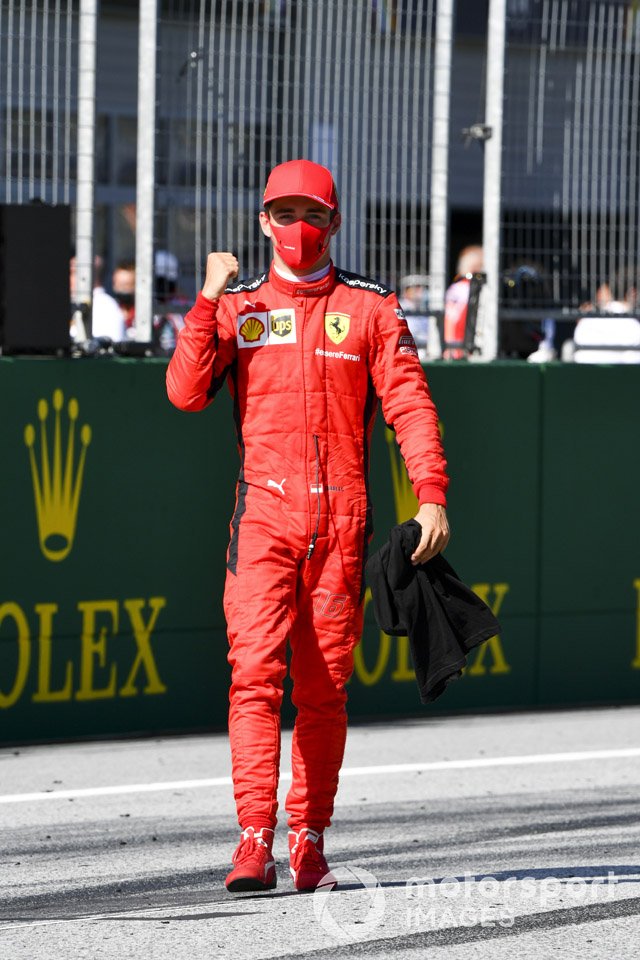 Charles Leclerc, Ferrari festeggia al parc ferme