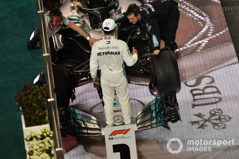 Race winner Lewis Hamilton, Mercedes-AMG F1 W09 celebrates in Parc Ferme 