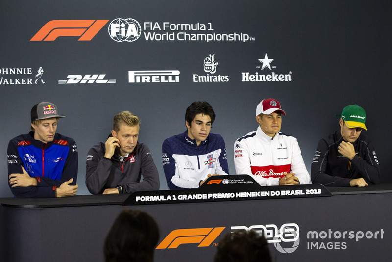 Brendon Hartley, Scuderia Toro Rosso, Kevin Magnussen, Haas F1 Team, Lance Stroll, Williams Racing, Marcus Ericsson, Sauber and Stoffel Vandoorne, McLaren in the press conference