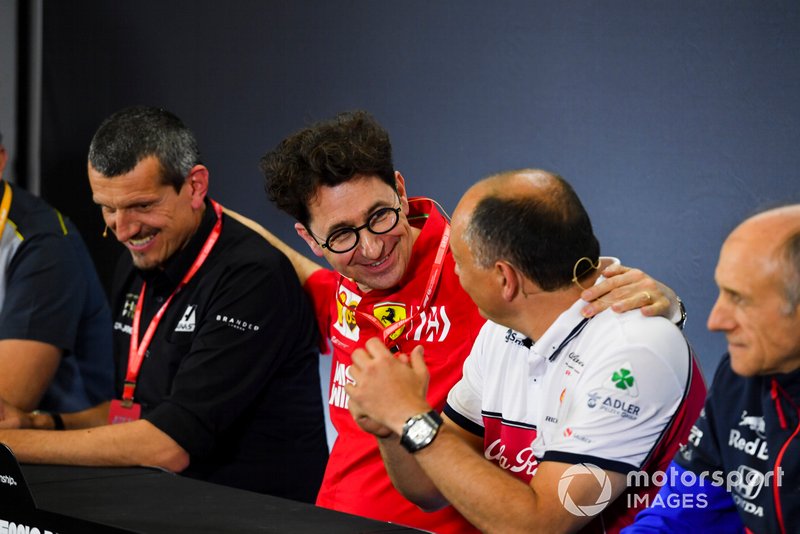 Guenther Steiner, Team Principal, Haas F1, Mattia Binotto, Team Principal Ferrari, Frederic Vasseur, Team Principal, Alfa Romeo Racing, and Franz Tost, Team Principal, Toro Rosso, in the team principals Press Conference