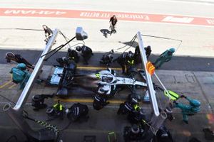 Valtteri Bottas, Mercedes AMG W10, makes a pit stop