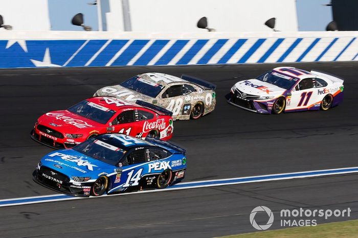  Clint Bowyer, Stewart-Haas Racing, Ford Mustang Peak Antifreeze & Coolant  Daniel Suarez, Stewart-Haas Racing, Ford Mustang Coca-Cola  Jimmie Johnson, Hendrick Motorsports, Chevrolet Camaro Ally Patriotic  Denny Hamlin, Joe Gibbs Racing, Toyota Camry Fed
