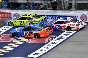 Paul Menard, Wood Brothers Racing, Ford Mustang Menards / NIBCO, Ricky Stenhouse Jr., Roush Fenway Racing, Ford Mustang NOS Energy, and Austin Dillon, Richard Childress Racing, Chevrolet Camaro Dow Salutes Veterans