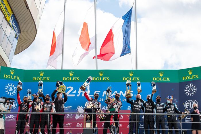 #7 Toyota Gazoo Racing Toyota GR010 - Hybrid Hypercar, Mike Conway, Kamui Kobayashi, José María López, #8 Toyota Gazoo Racing Toyota GR010 - Hybrid Hypercar, Sébastien Buemi, Kazuki Nakajima, Brendon Hartley, #36 Alpine Elf Matmut Alpine A480 - Gibson Hypercar, André Negrão, Nicolas Lapierre, Matthieu Vaxiviere