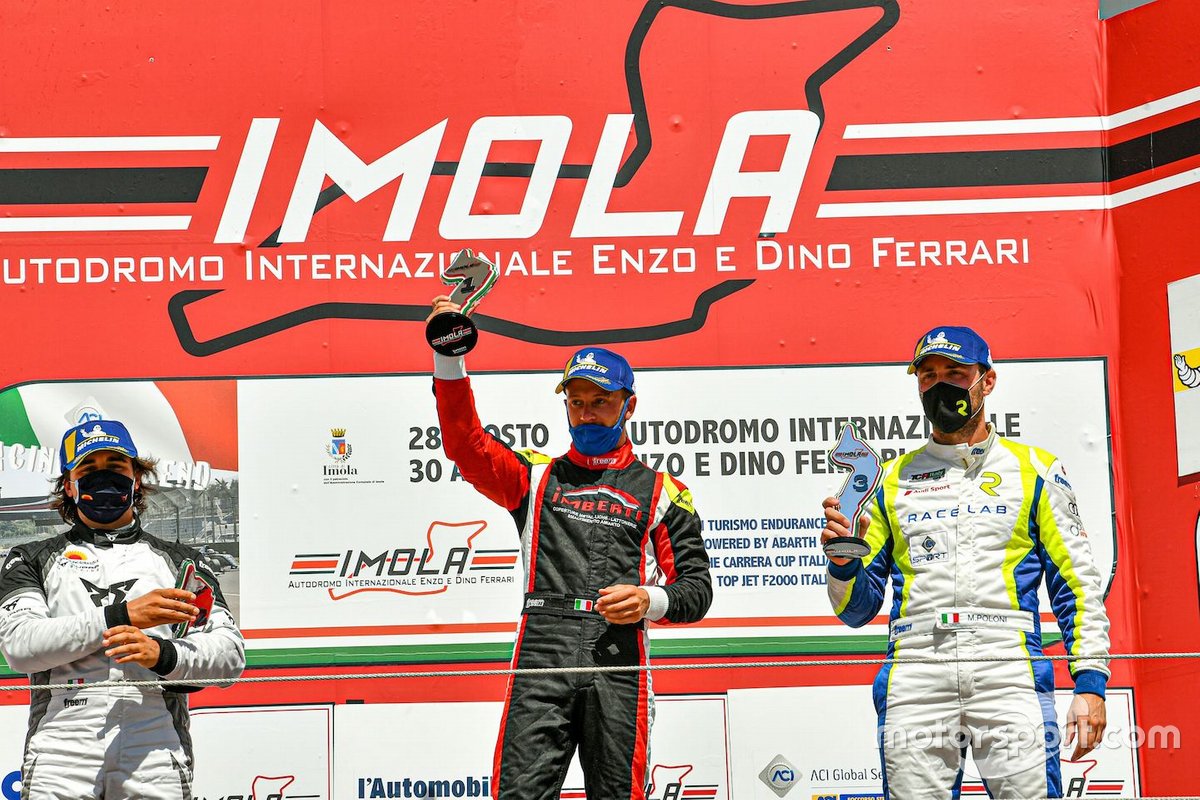 Podio Gara2 del DSG: Primo posto, Michele Imberti, Elite Motorsport, Cupra TCR, secondo posto, Eric Scalvini, Cupra TCR, Scuderia del Girasole by Cupra Racing, terzo posto, Matteo Poloni, Race Lab, Audi RS 3 LMS TCR