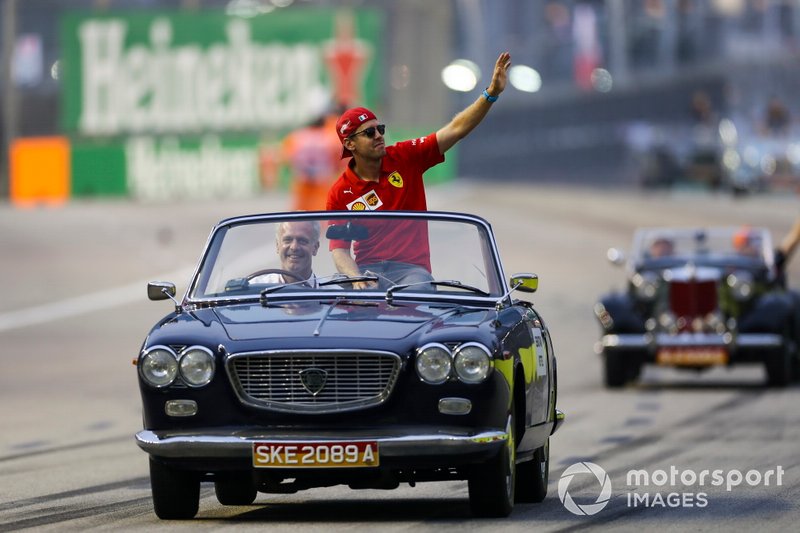 Sebastian Vettel, Ferrari, on the drivers parade