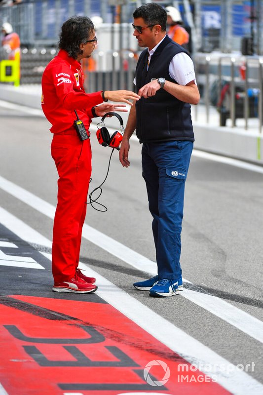 Laurent Mekies, Sporting Director, Ferrari, with Michael Masi, Race Director, FIA