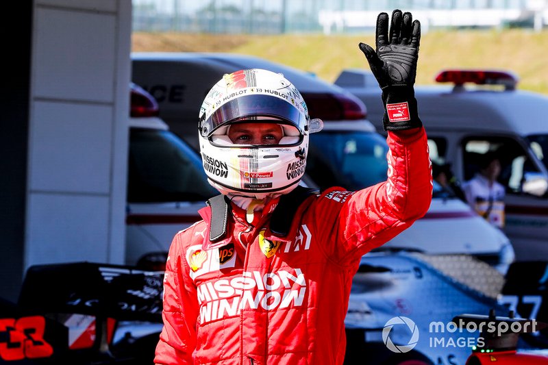 Ganador de la pole Sebastian Vettel, Ferrari celebra