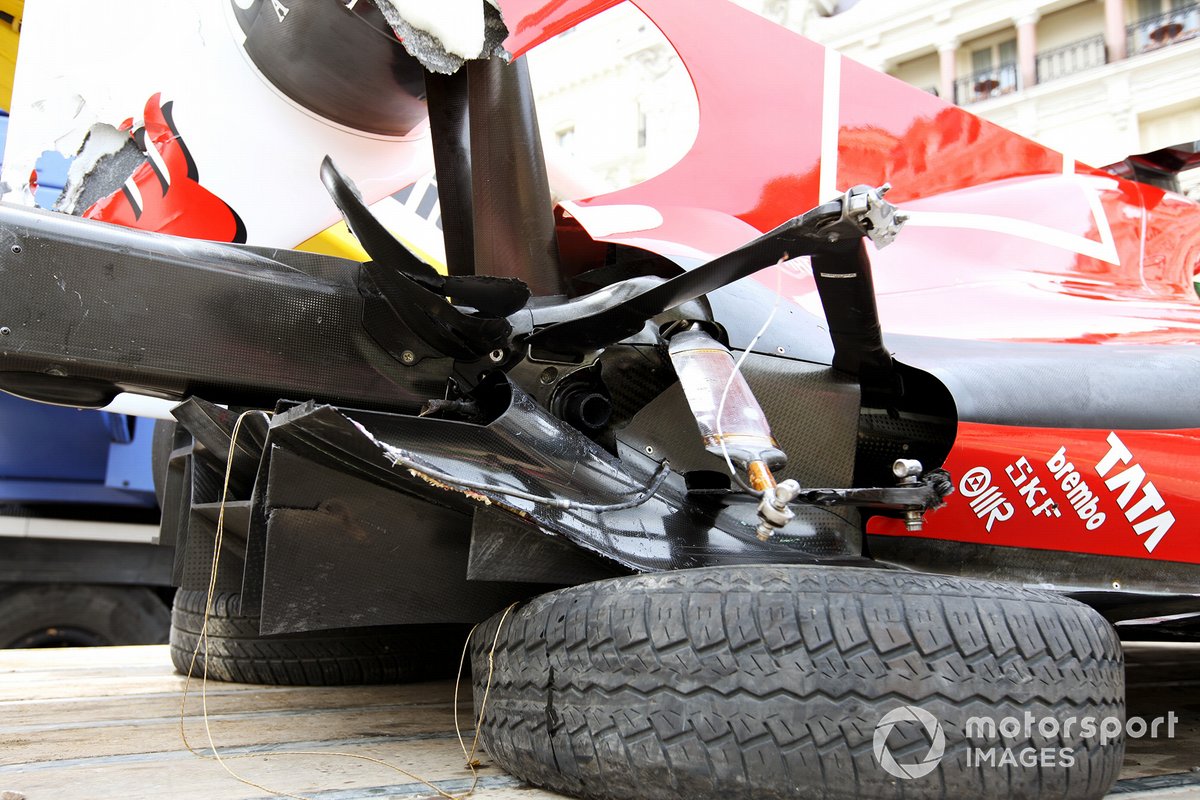 The car of Fernando Alonso, Ferrari F10 after the crash