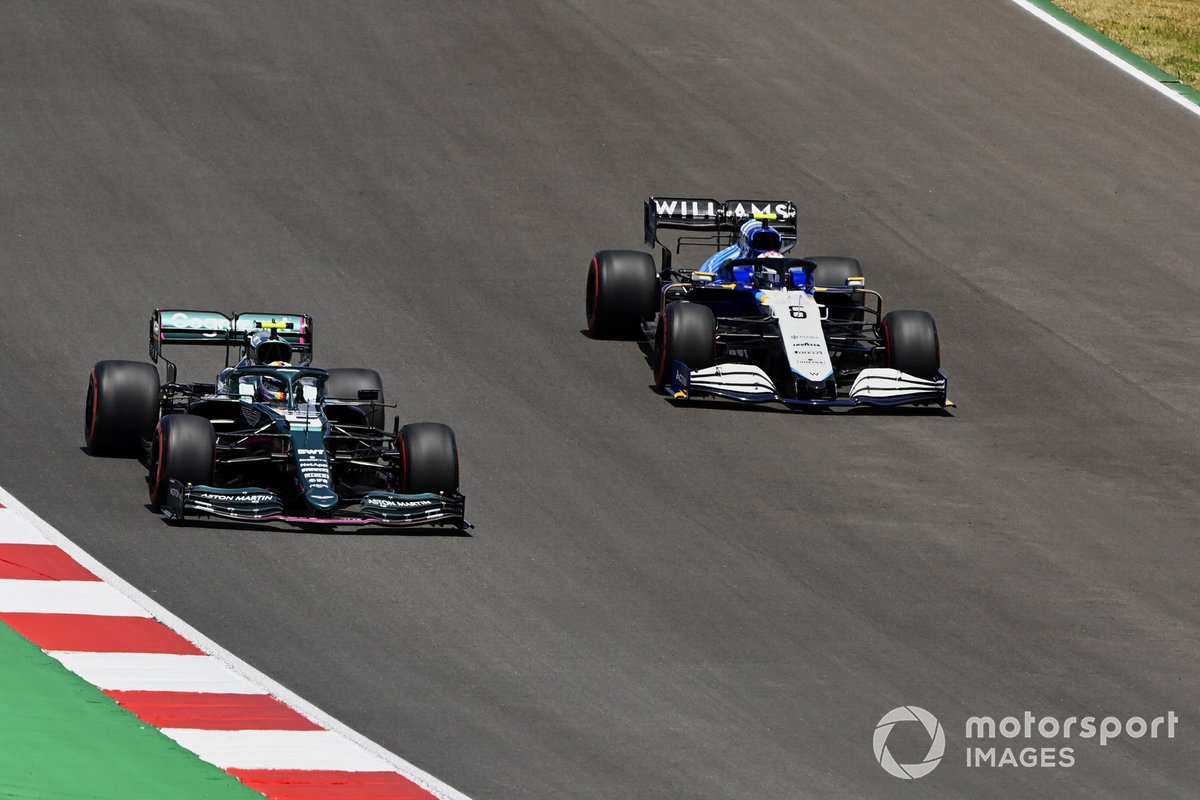 Sebastian Vettel, Aston Martin AMR21, Nicholas Latifi, Williams FW43B