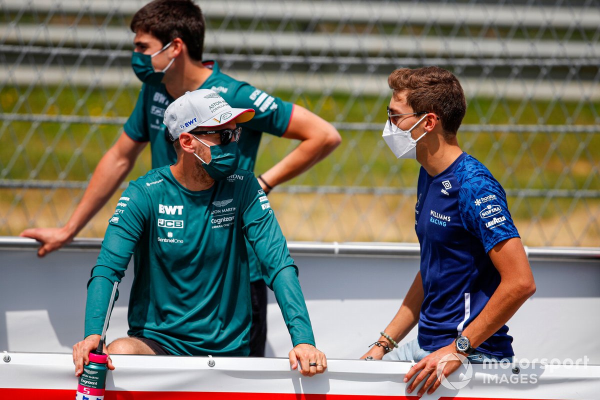 Sebastian Vettel, Aston Martin and George Russell, Williams