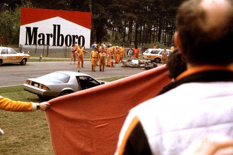 The car of Gilles Villeneuve, Ferrari 126C2 after the crash