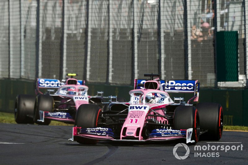 Sergio Perez, Racing Point RP19, devant Lance Stroll, Racing Point RP19