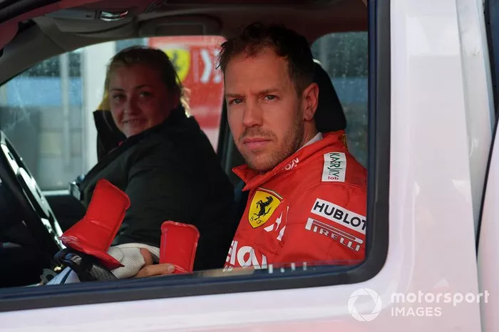 Sebastian Vettel, Ferrari, tras su accidente