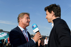 David Coulthard, TV Presenter, interviews Toto Wolff, Executive Director (Business), Mercedes AMG