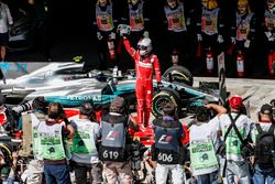 Race winner Sebastian Vettel, Ferrari SF70H celebrates in parc ferme