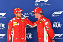 Sebastian Vettel, Ferrari and Kimi Raikkonen, Ferrari celebrate in parc ferme