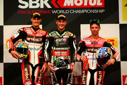 Podium: vainqueur Jonathan Rea, Kawasaki Racing, deuxième place Chaz Davies, Ducati Team, toisième place Marco Melandri, Ducati Team