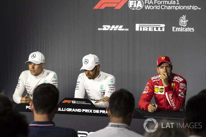 Valtteri Bottas, Mercedes-AMG F1, Lewis Hamilton, Mercedes-AMG F1 and Sebastian Vettel, Ferrari in the Press Conference
