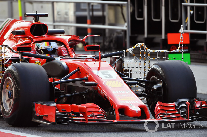 Sebastian Vettel, Ferrari SF71H, avec des capteurs aérodynamiques