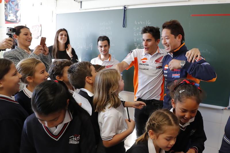 Dani Pedrosa and Marc Marquez, Repsol Honda Team with the school class