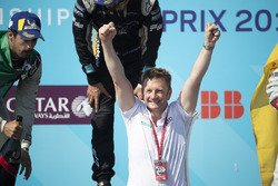 Allan McNish, Team Principal, Audi Sport Abt Schaeffler, celebrates winning the constructors trophy