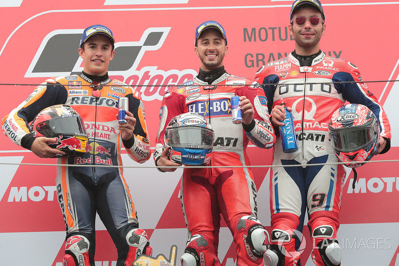 Podium: race winner Andrea Dovizioso, Ducati Team, second place Marc Marquez, Repsol Honda Team, third place Danilo Petrucci, Pramac Racing