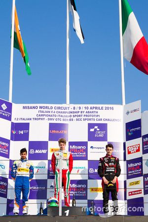 Rookie podium race 4: winner Juri Vips, Prema Powerteam, second place Kush Maini, BVM Racing, third